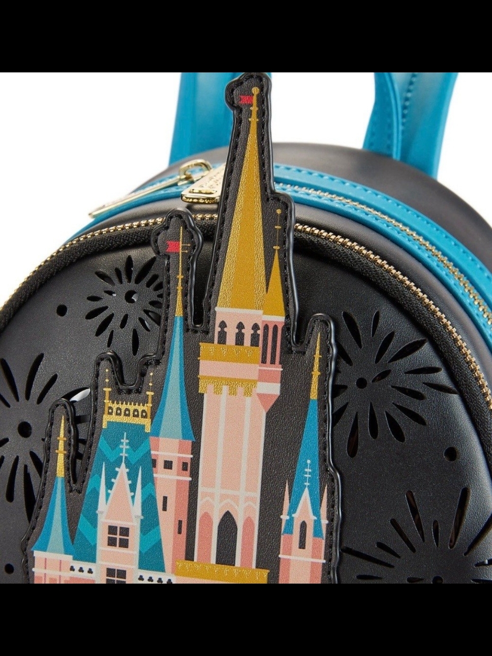 Disney Parks x Loungefly Cinderella Light Up Castle Mini Backpack - Black & Blue - Picture 4 of 8
